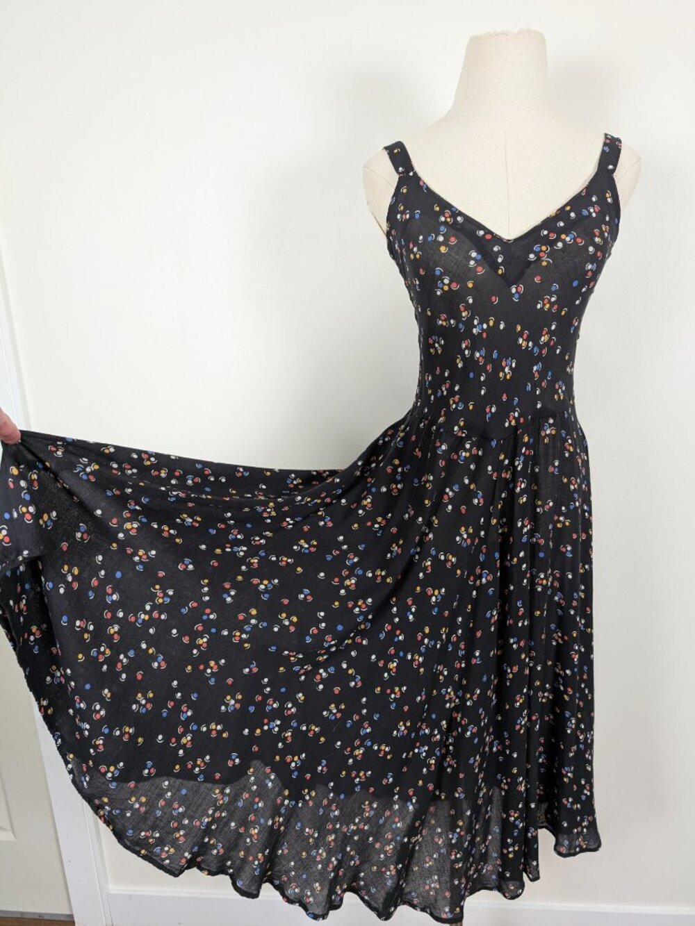 Handmade Polka Dot Sheer Midi A-line Dress Size Small Black - Picture 9 of 13